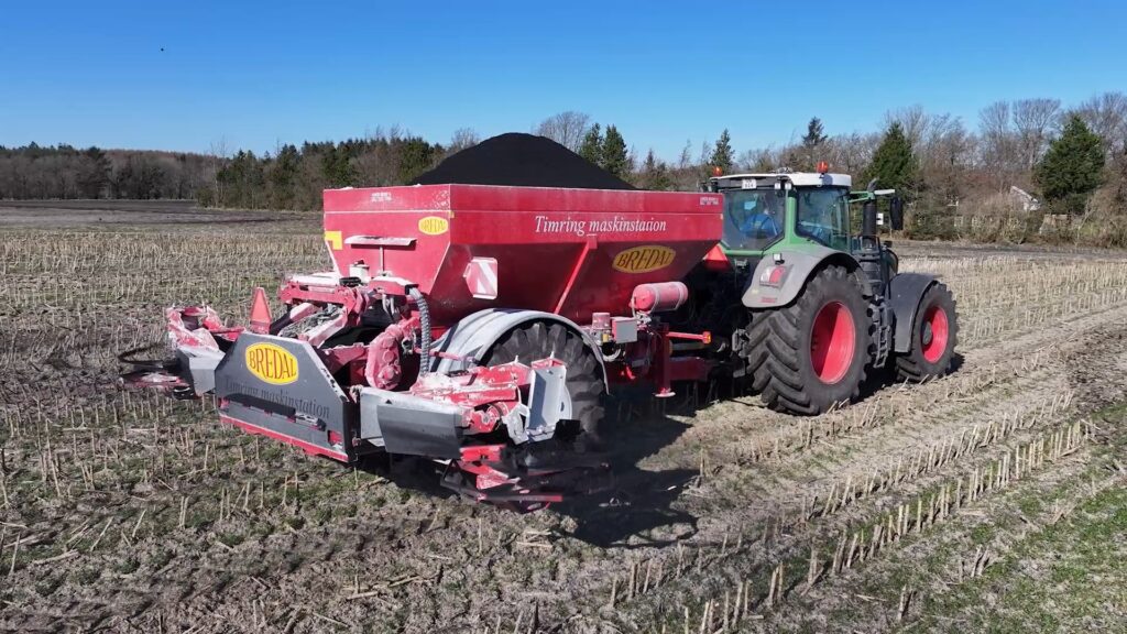 Biochar distributed on field